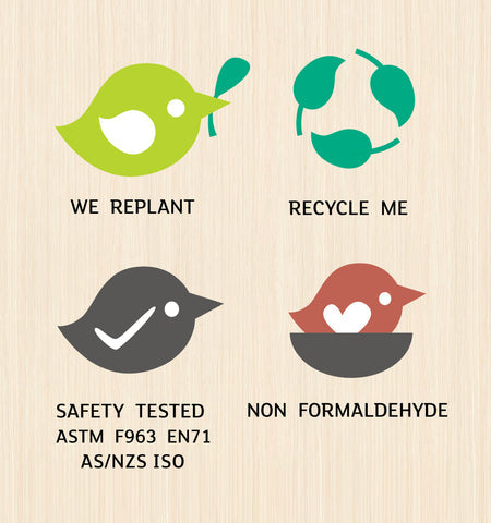 We Replant, Recycle Me, Safety Tested ASTM F963 EN71 AS/NZS ISO, Non Formaldehyde