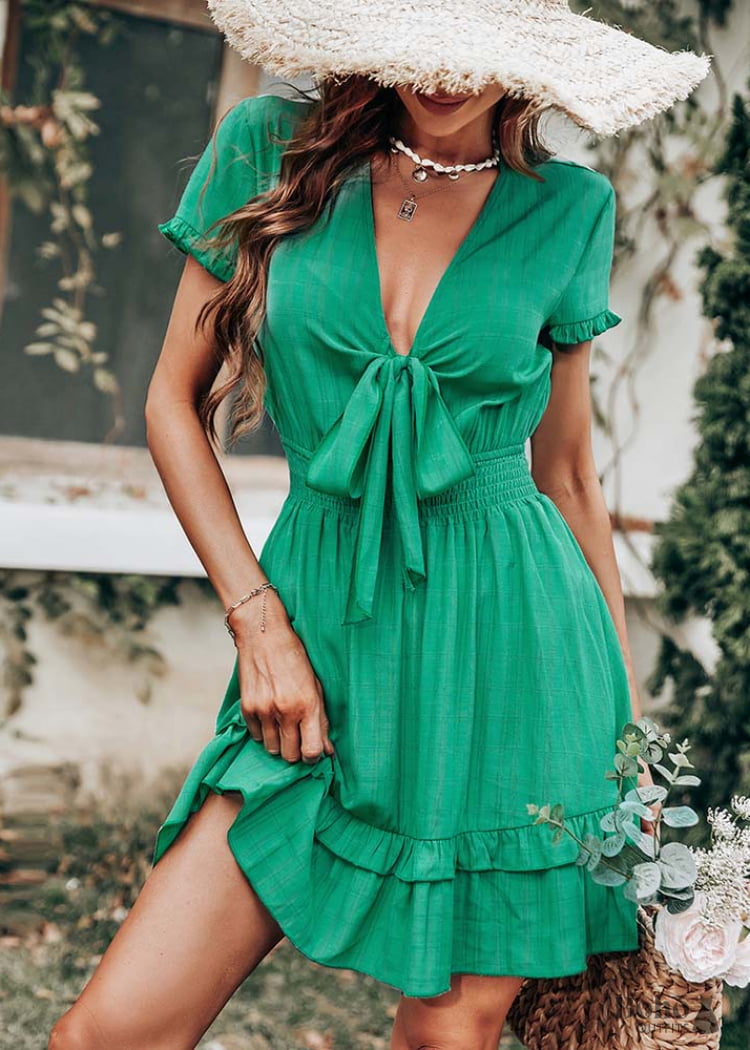 Boho Bright Green Mini Dress Debra - Boho Dress Official