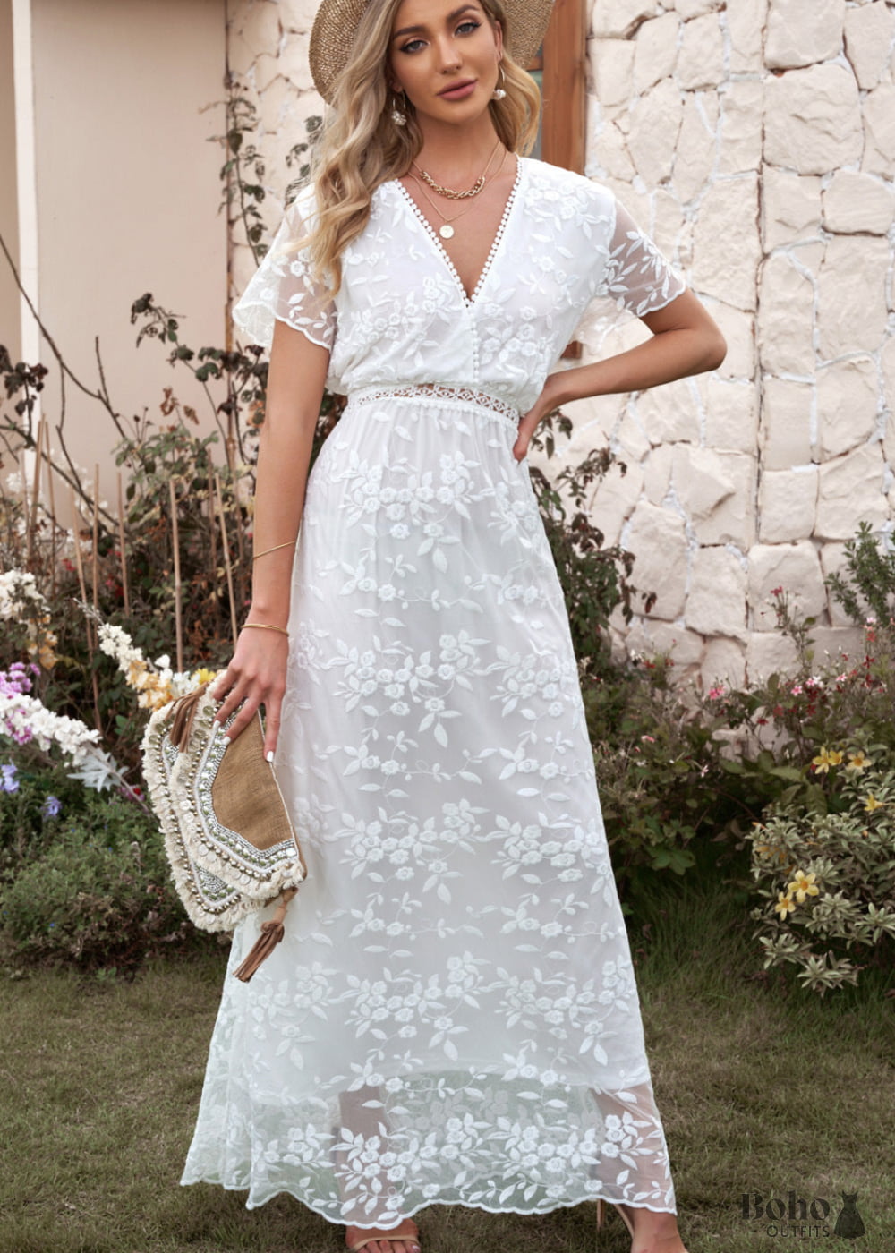 Boho White Floral Lace Dress Emma