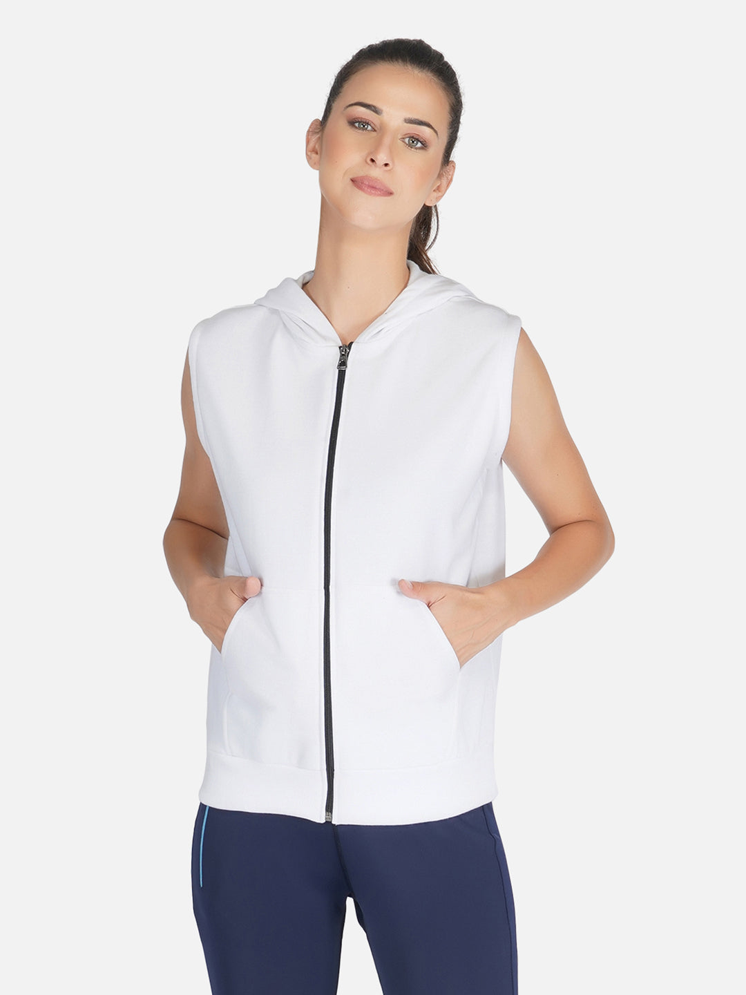 Women's Half Sleeved Jacket - White / Striped Sleeves