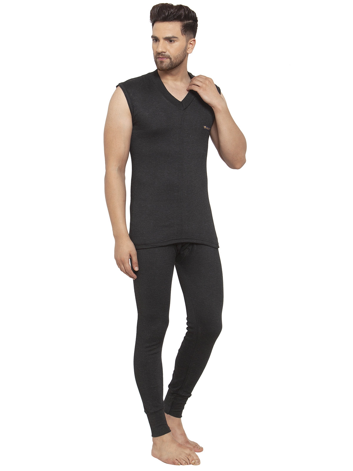 MEN'S SOLID HIGH NECK THERMAL WEAR TOP AND BOTTOM SET