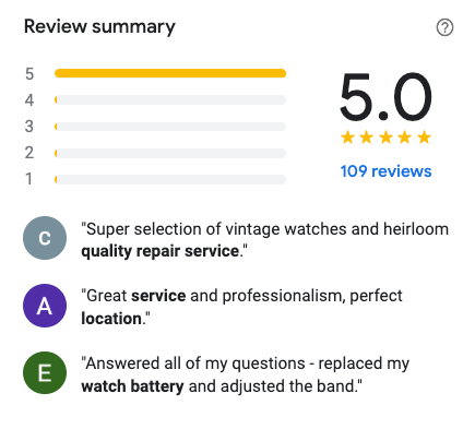the watch preserve's google reviews