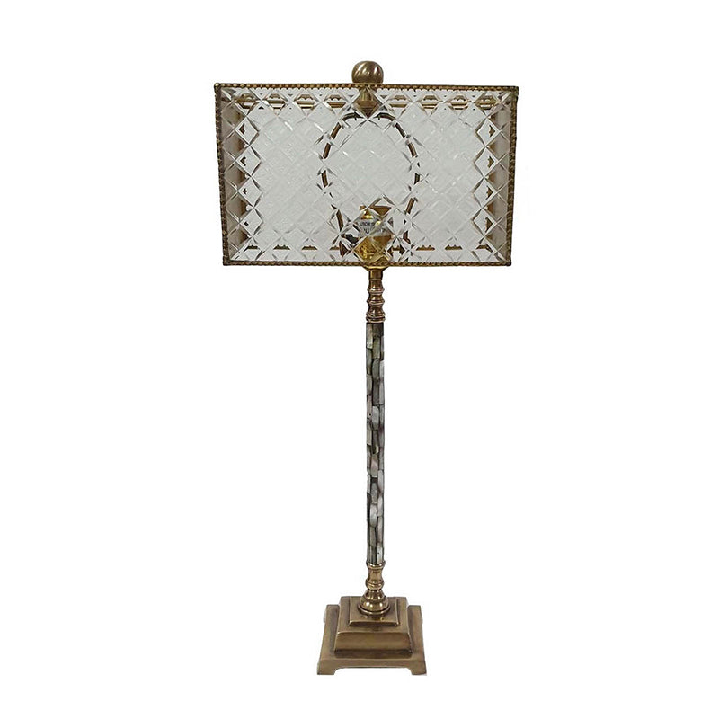 A&B Home 10" x 24" Glass Crisscross Patterned Shade and Antique Brass Table Lamp