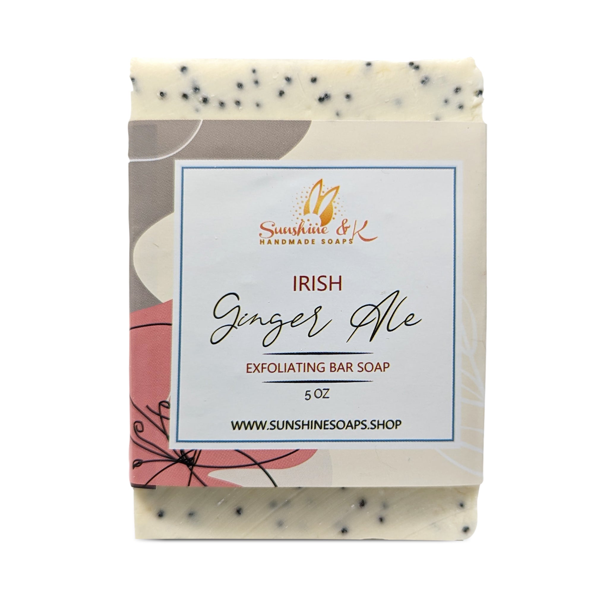 Irish Ginger Ale Soap Bar - Exfoliating Soap, Bar Soap with Poppy Seeds & Shea Butter, Natural Base Oils Body Soap, Body Soap Bars, 5 oz