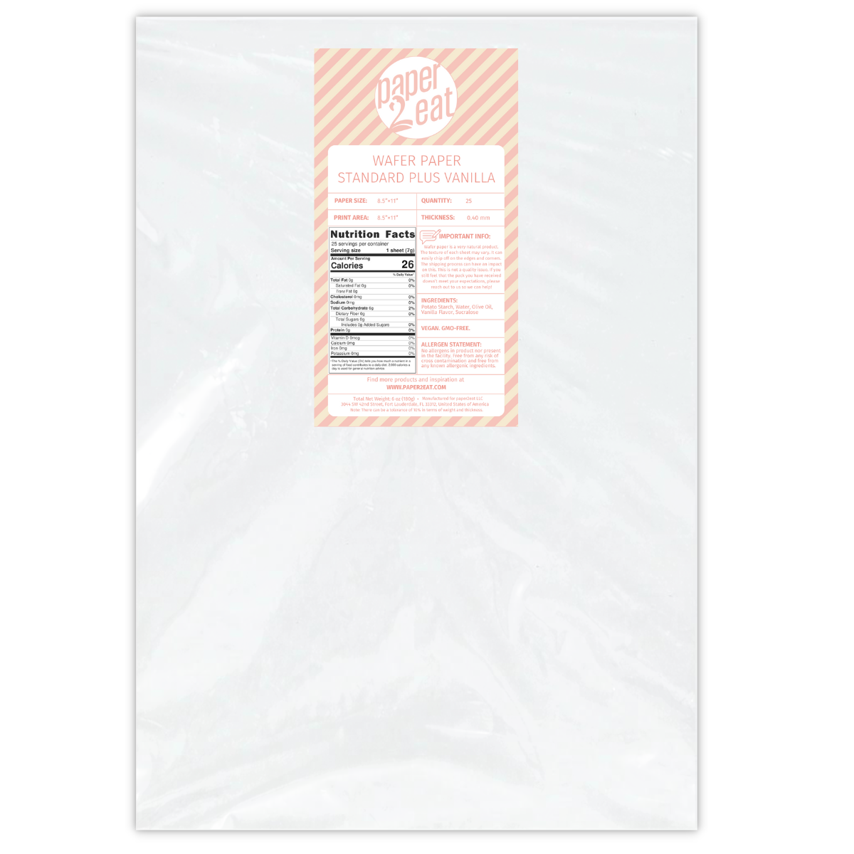 Wafer Paper Standard Plus VANILLA - 50 Count (0.40 mm)