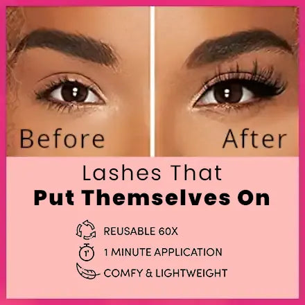 before and after picture of woman wearing lashnetix magnetic lashes