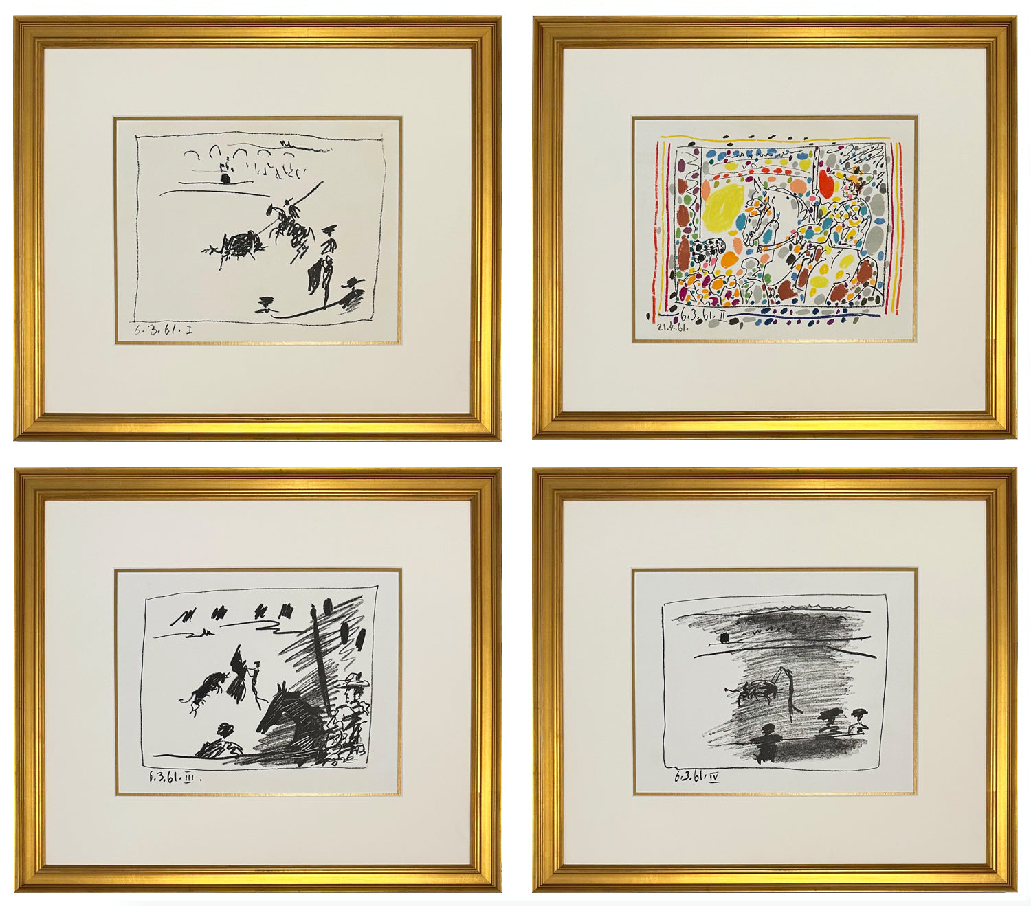 Pablo Picasso A Los Toros Avec Picasso (Set of Four in Gold Frames)