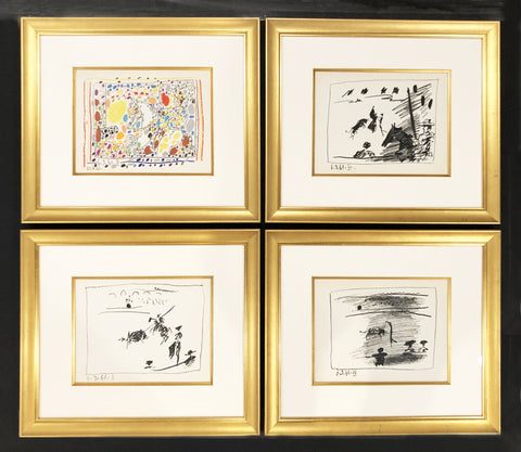 Pablo Picasso A Los Toros Avec Picasso (Set of Four in Gold Frames)