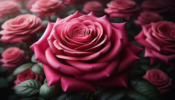 Dark pink rose in a garden.