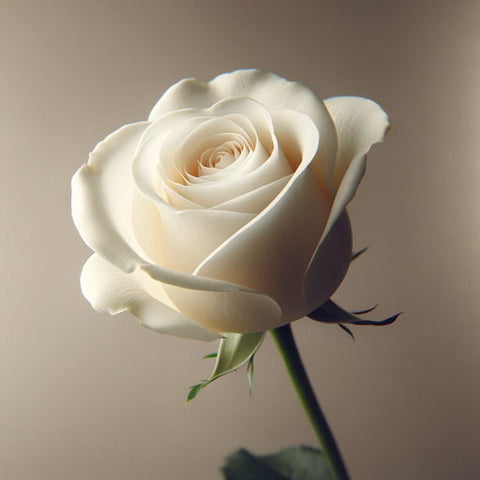 White rose symbolism and meaning - showing a single white rose