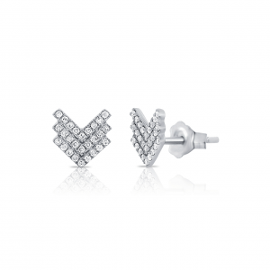 14k White Gold and Diamond Triple Chevron Earrings