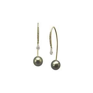JPTH0279 18k Gold and Tahitian Pearl Back To Front Earrings