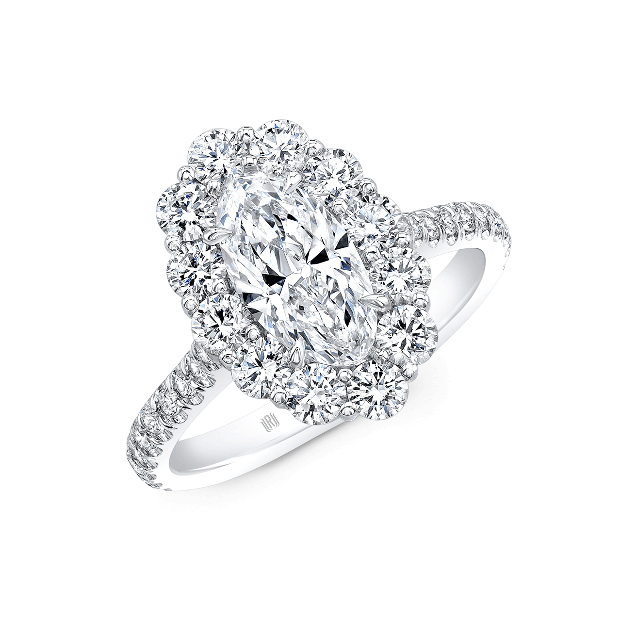 18k White Gold and .96CT Oval Diamond Halo Engagement Ring