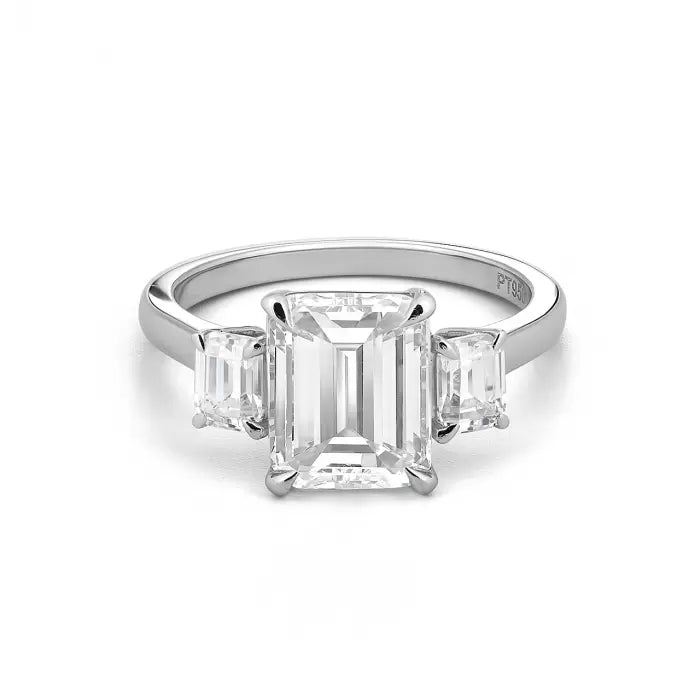 Platinum Emerald Cut Diamond Three Stone Engagement Ring GIA Certified