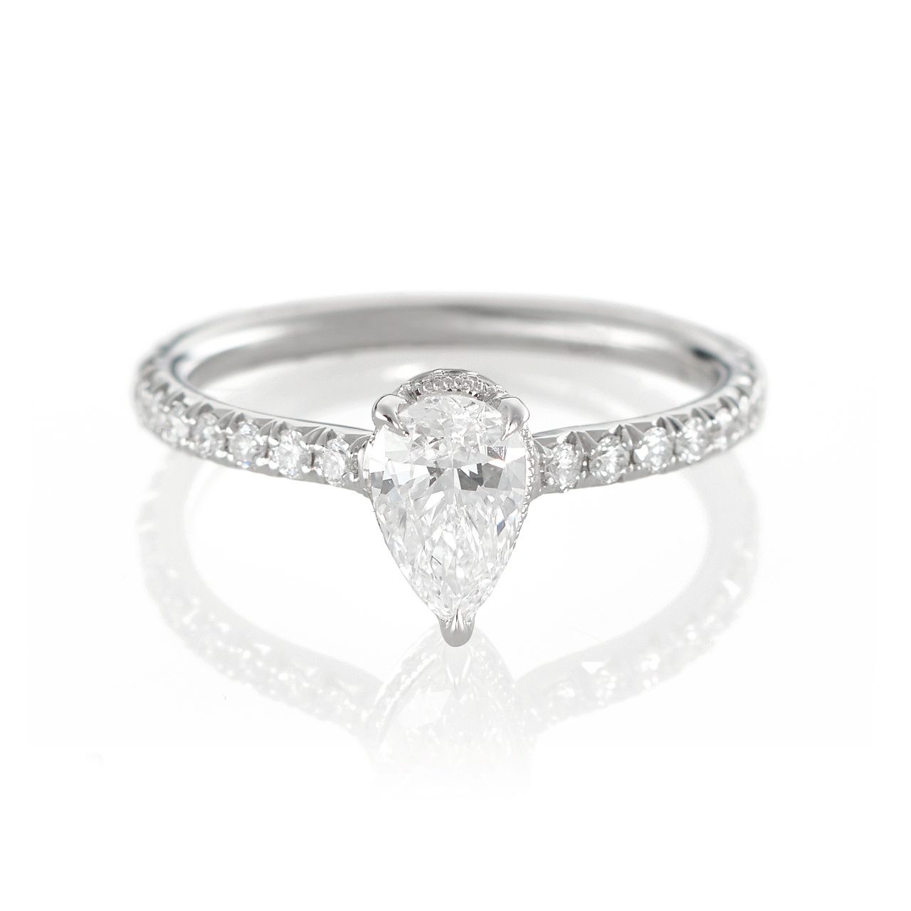 18K White Gold and .68 CT Pear Shape Diamond Engagement Ring