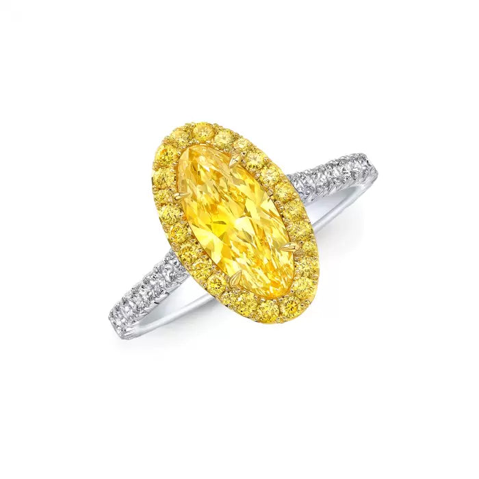 Platinum 18k Yellow Gold and Oval Fancy Yellow Diamond Ring