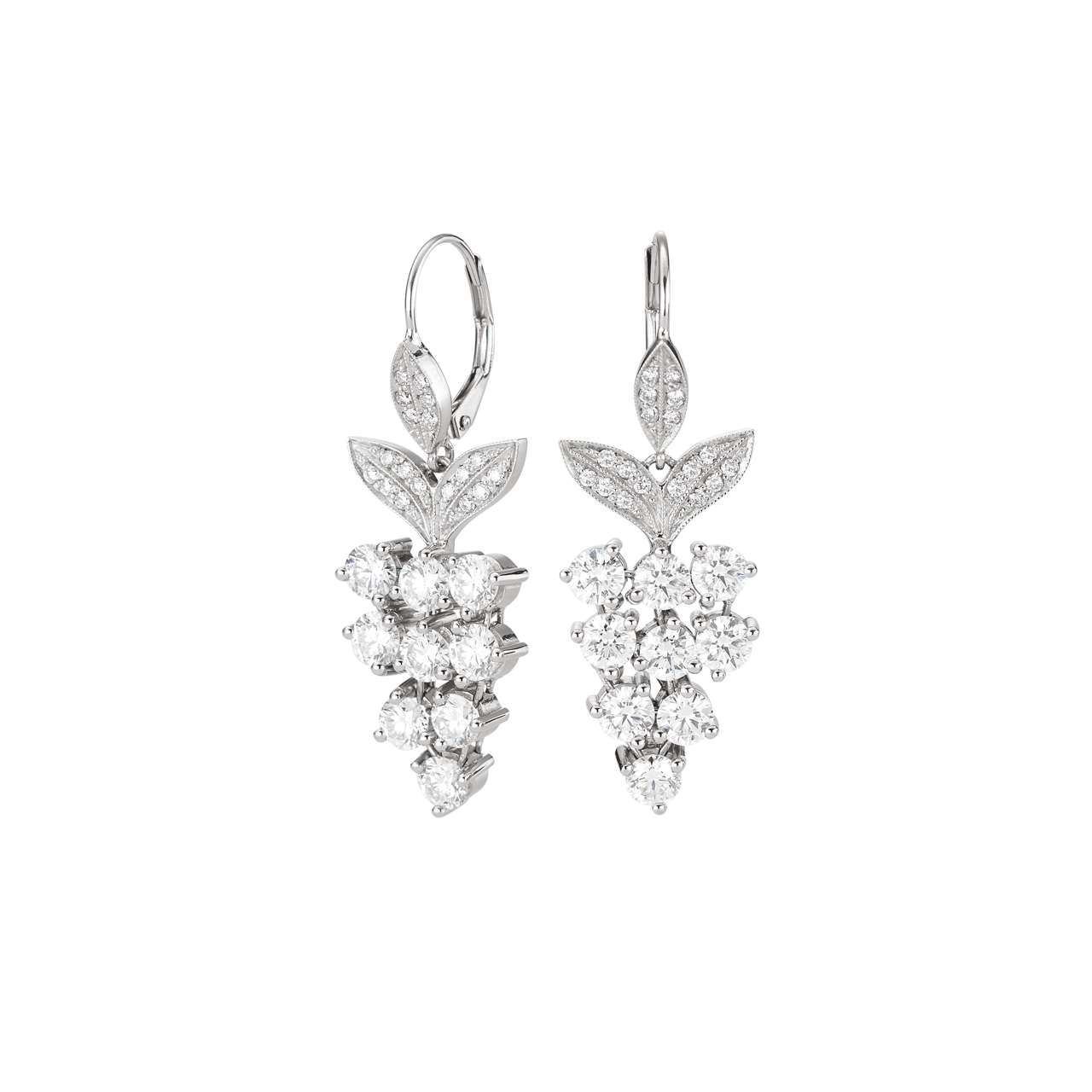 Platinum and Diamond Grape Cluster Earrings