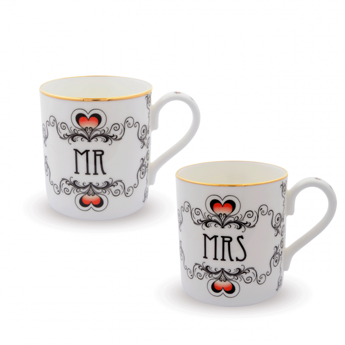 two mugs labeled mr. and mrs.