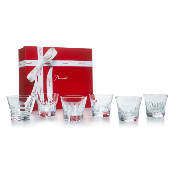 set of 6 shot glasses and a red box with a bow