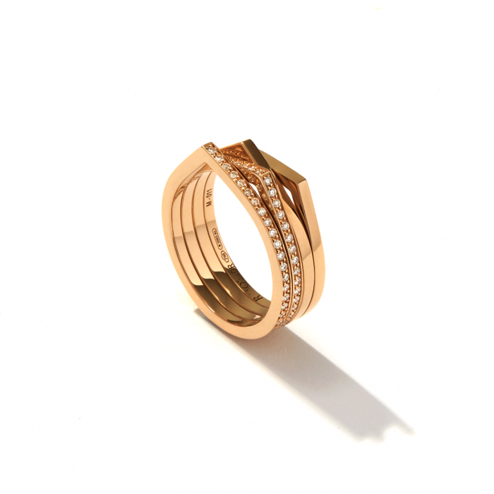 Repossi 18k Rose Gold and 4 Row Diamond Ring