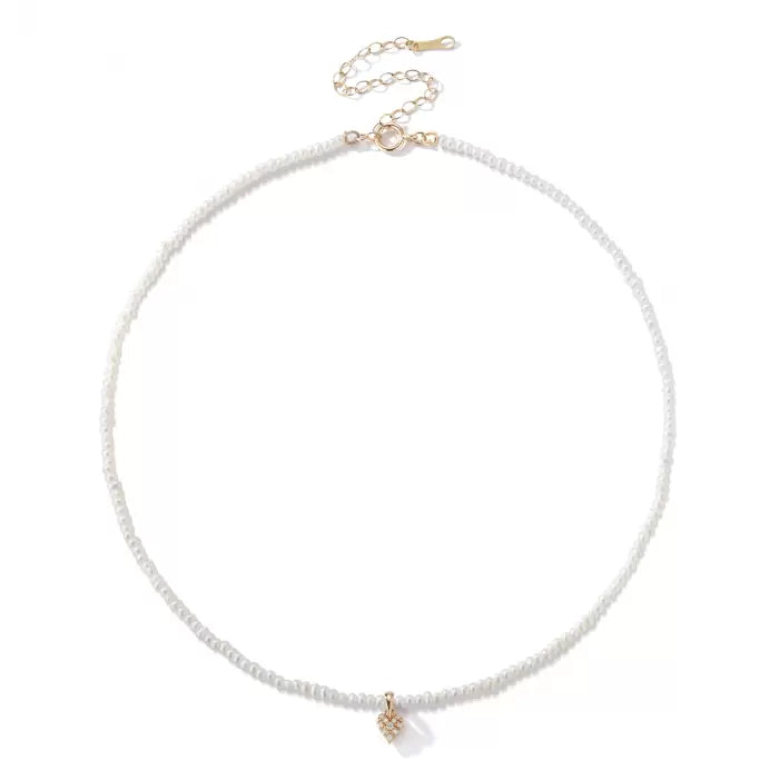 Mizuki Dancing Pearl with Small Diamond Heart 14k Necklace