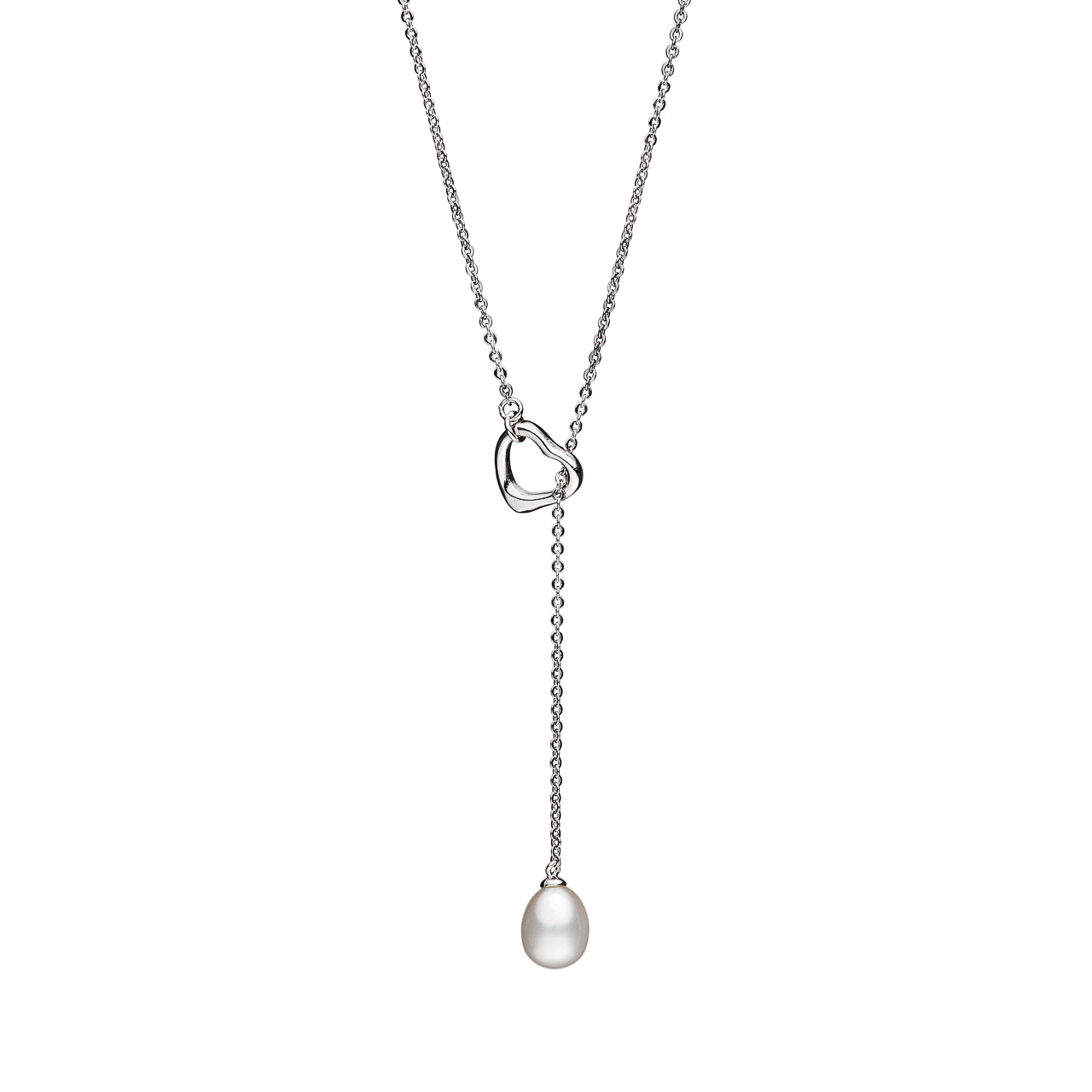 Freshwater White Pearl and Sterling Silver Lariat Necklace