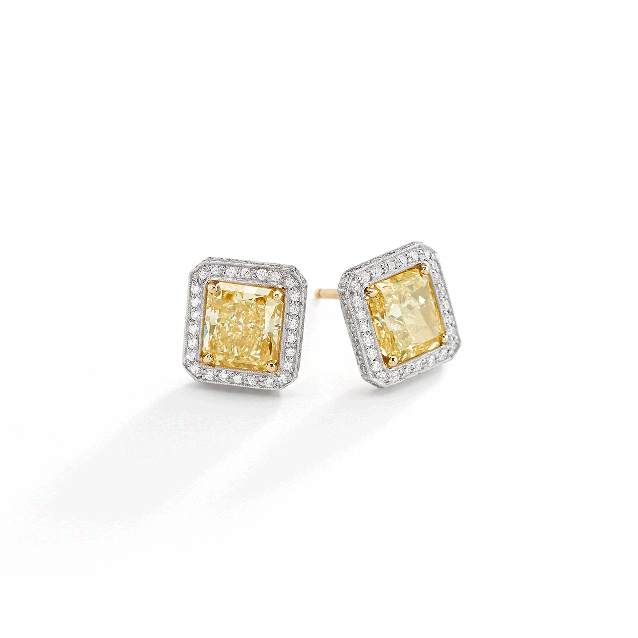 Private Reserve Platinum and 18K Gold Fancy Yellow Diamond Earrings