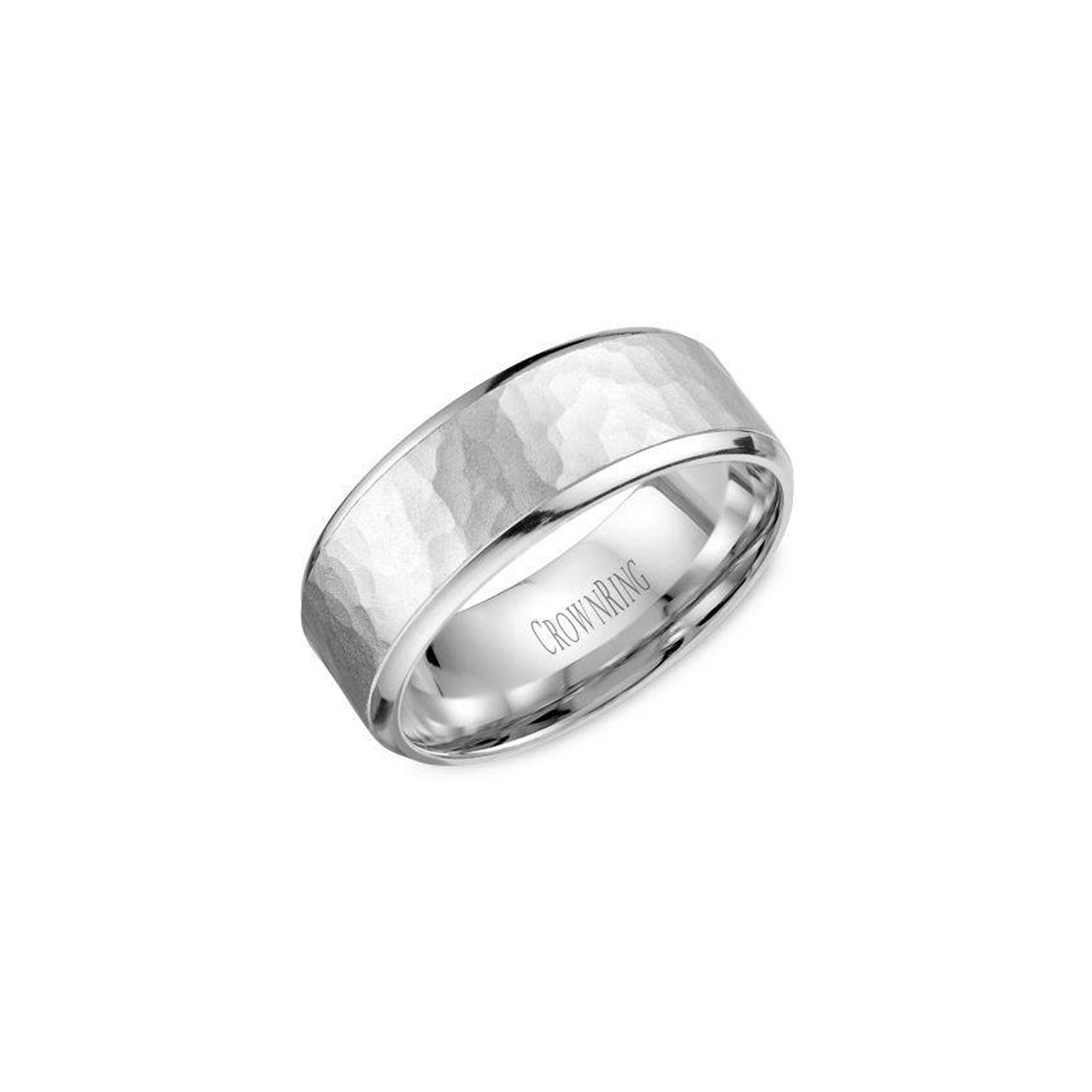 18K White Gold Hammered Wedding Band