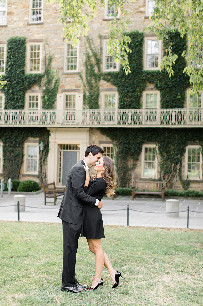 Matt (left) embraces his fiancé (right) in a tender moment on the Princeton University Campus. 