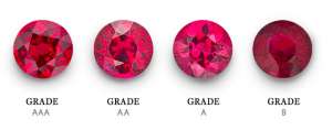 Rubies with grading AAA to B from left to right.