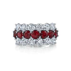 18k White Gold Three Row Ruby and Diamond Band