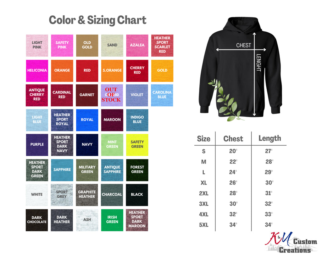 Sweatshirt Sizing & Color Chart