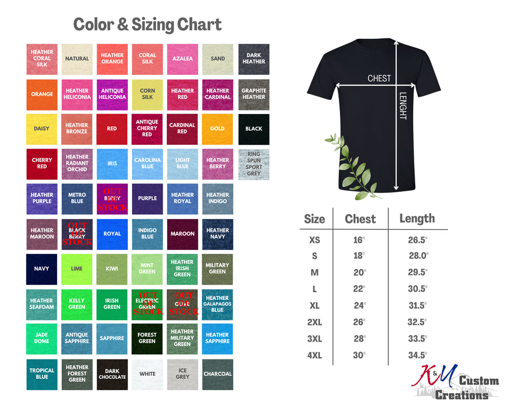 T-Shirt Sizing & Color Chart