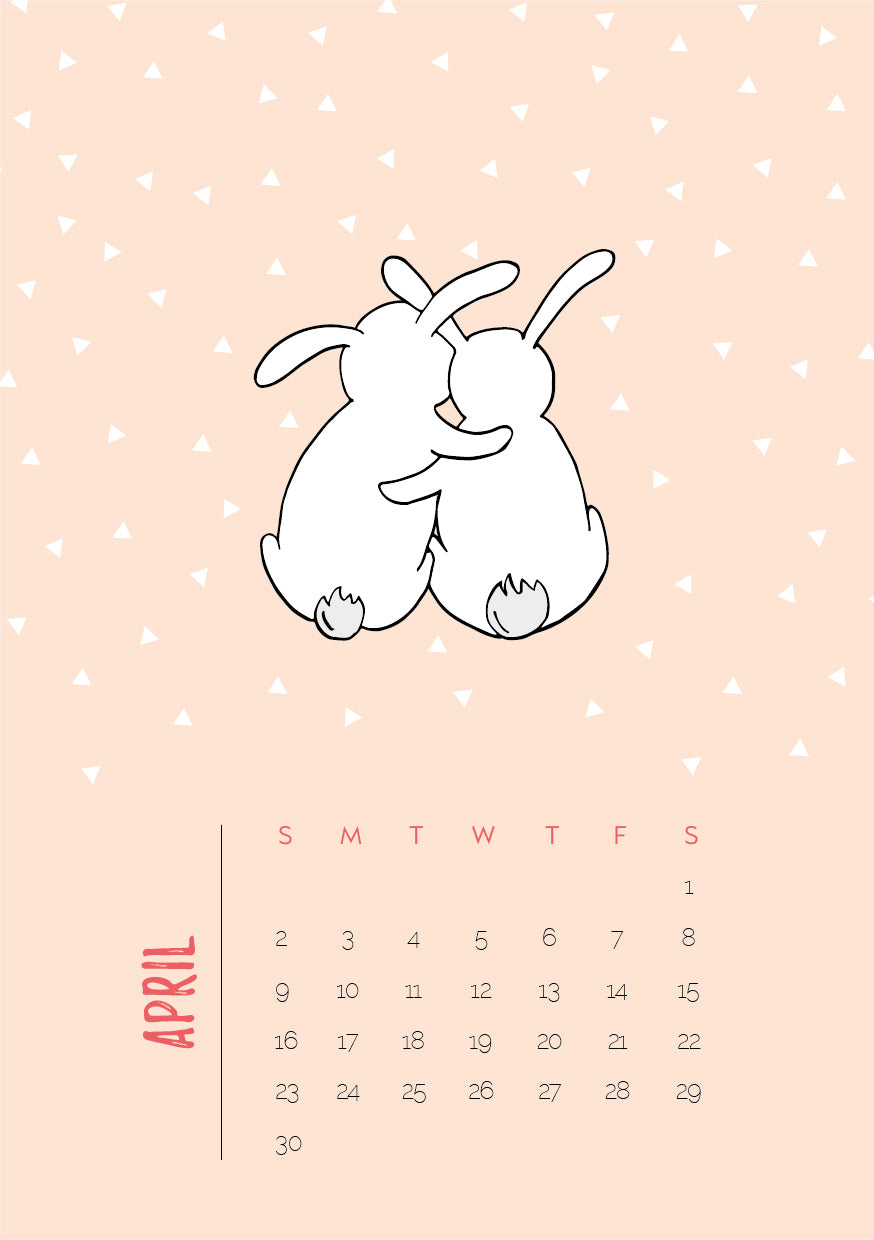 Printable April 2017 easter bunny calendar - free with this month's newsletter!