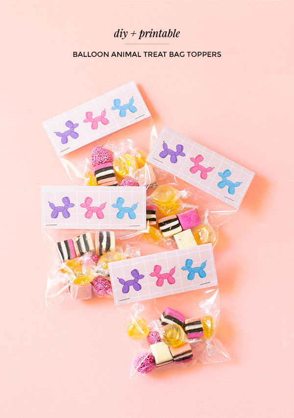 Printable balloon animal treat bag toppers - click through for the free file!