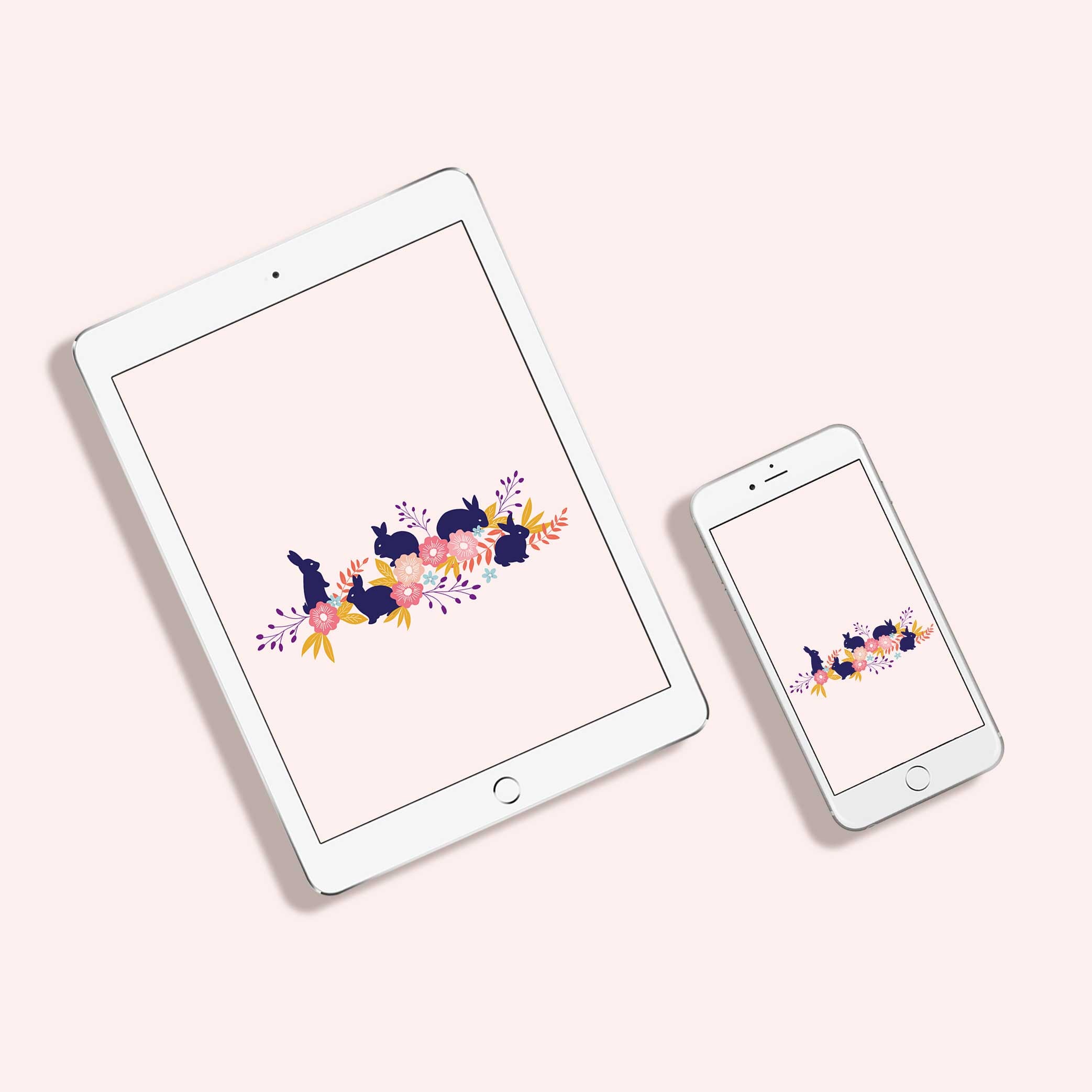 Bunny floral wallpaper - free download for desktop, tablet and phone
