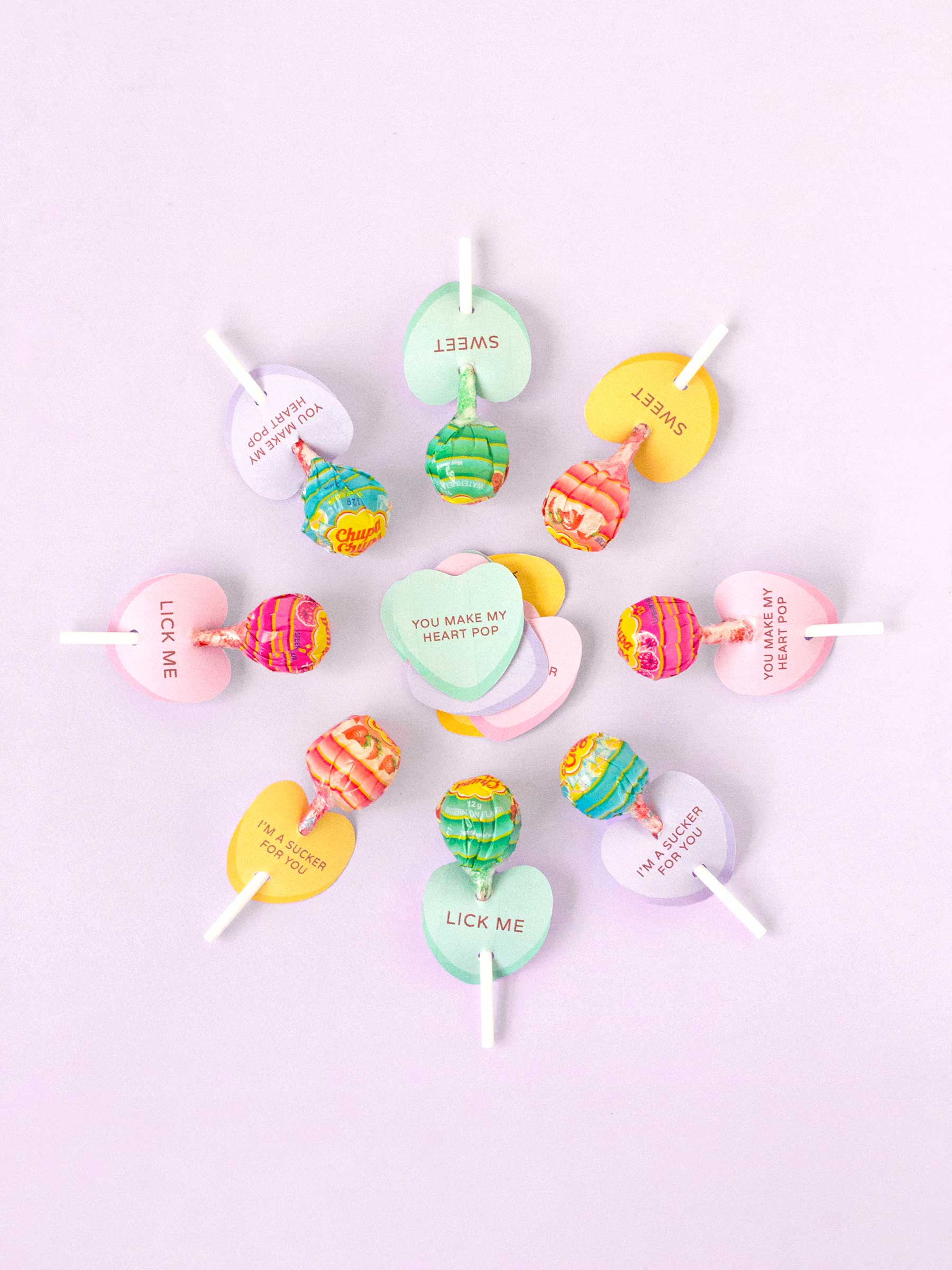 Printable candy heart lollipop holders for Valentine's Day - free download!