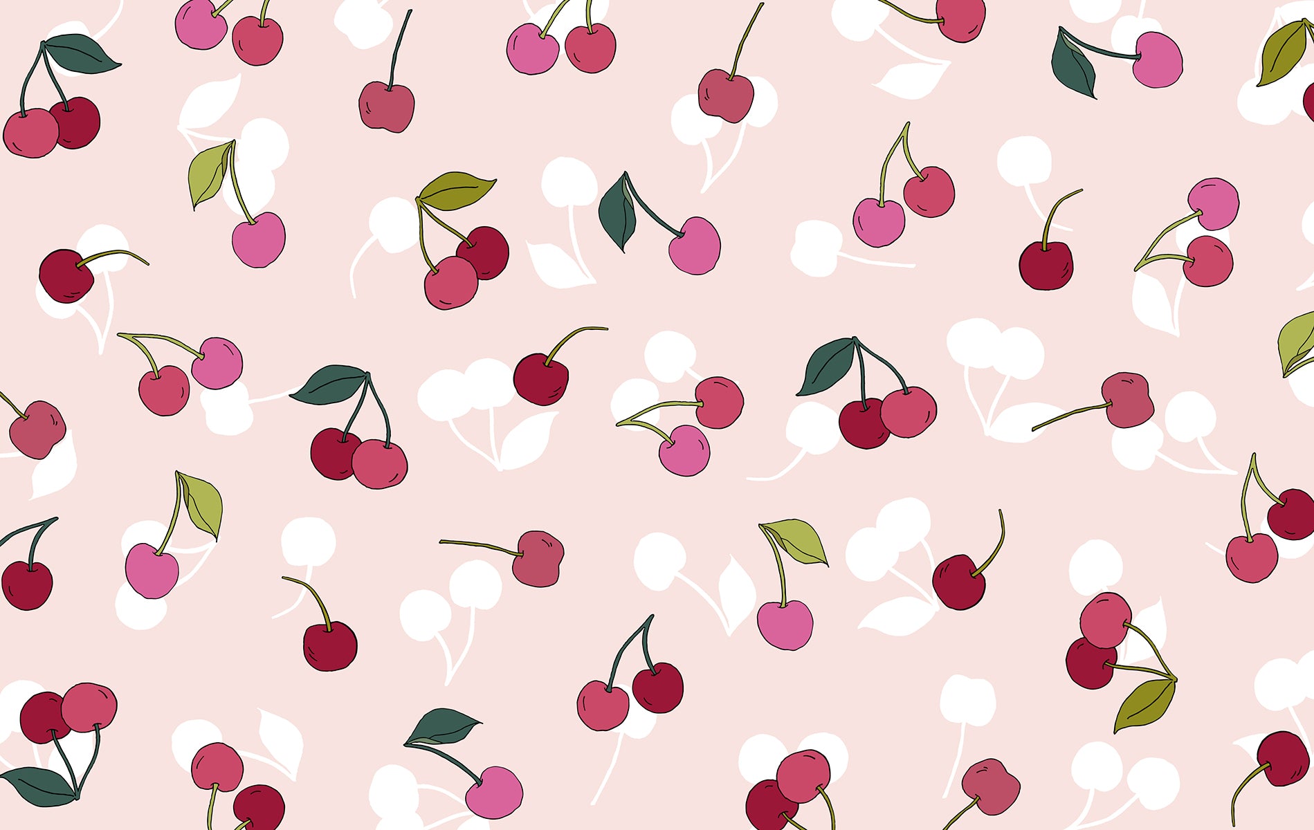 Pink cherry background Seamless pattern hand drawn in cartoon style The  design used for Fabric textiles wallpaper gift wrap Vector illustration  4552606 Vector Art at Vecteezy