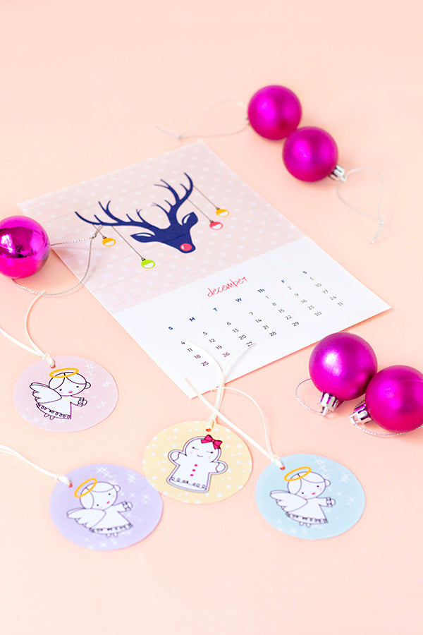 Reindeer December 2016 calendar and Christmas angel and gingerbread lady gift tags - free printable download