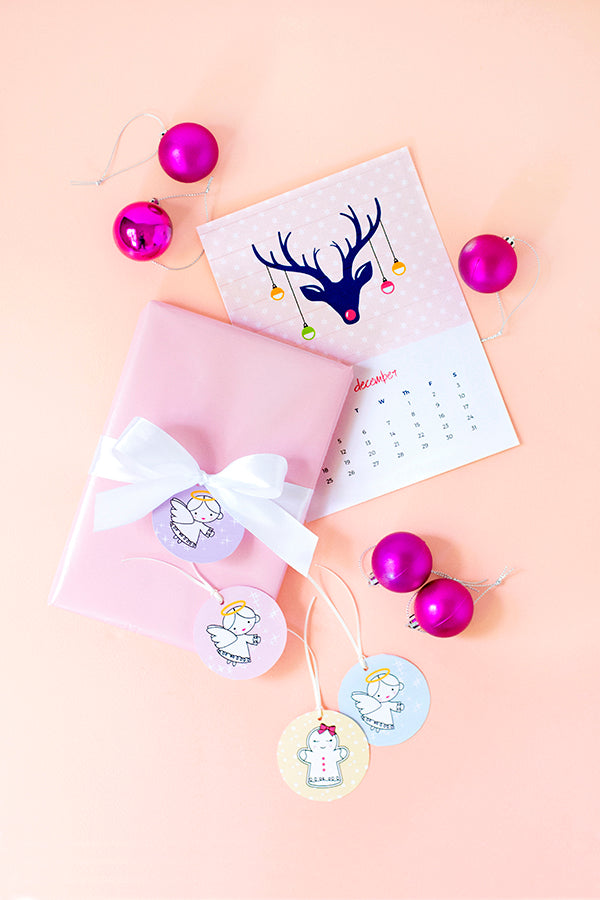 Reindeer December 2016 calendar and Christmas angel and gingerbread lady gift tags - free printable download