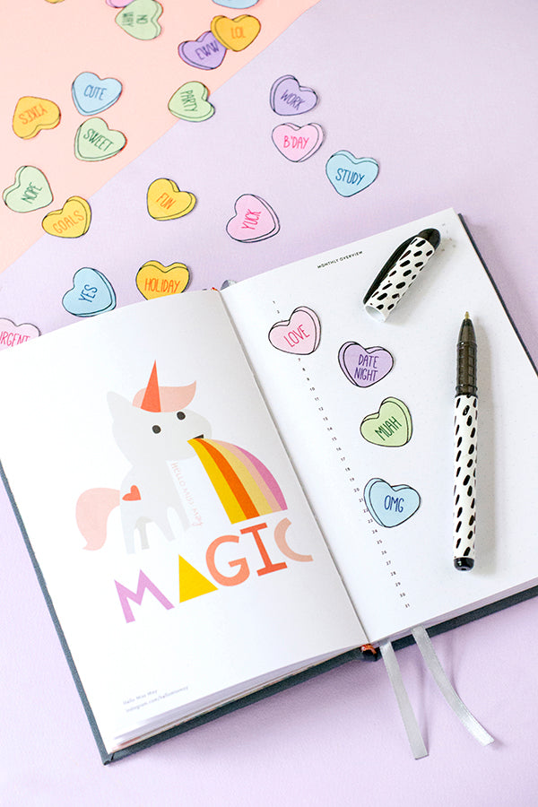 Printable conversation heart stickers for your diary or planner
