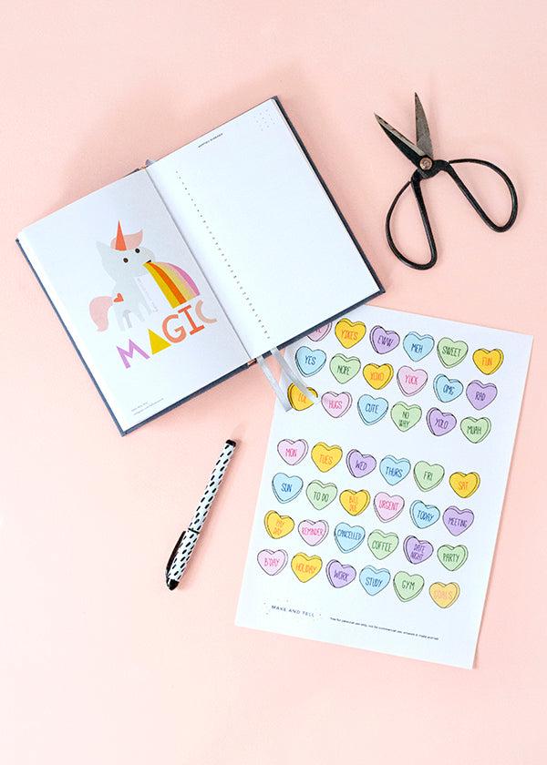 Printable conversation heart stickers for your diary or planner