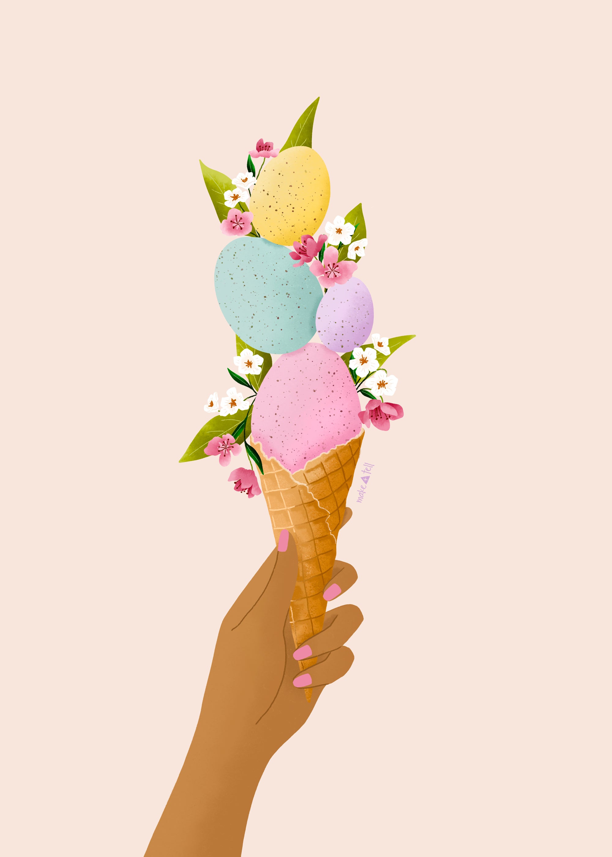 Easter egg ice cream cone desktop and phone wallpaper
