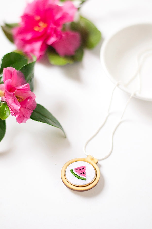 DIY embroidered watermelon necklace