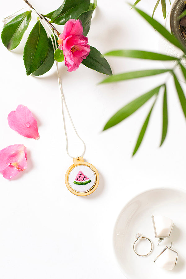 DIY embroidered watermelon necklace