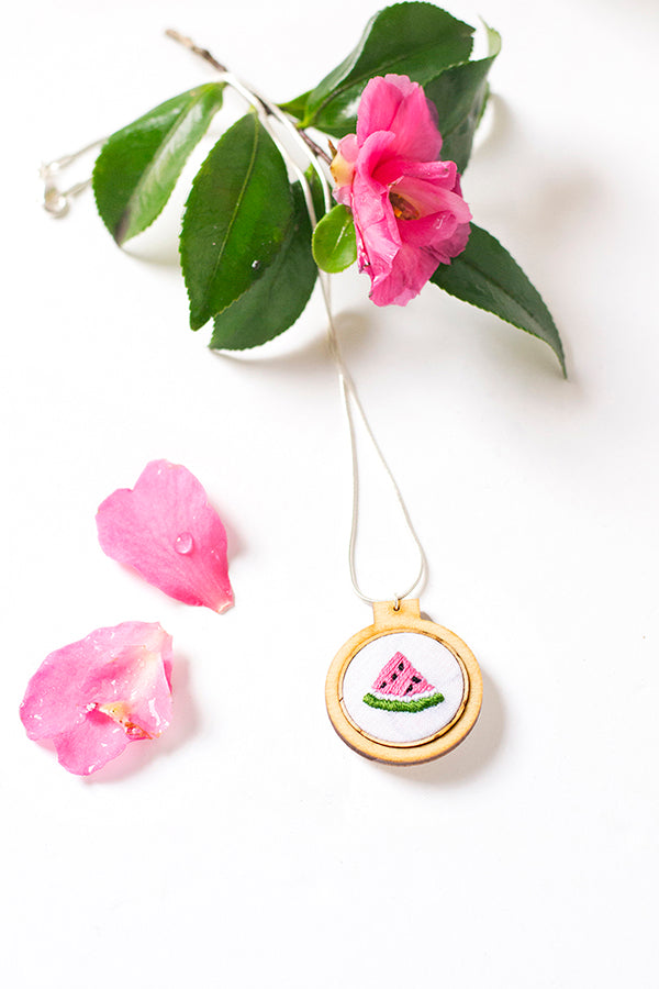DIY embroidered watermelon necklace