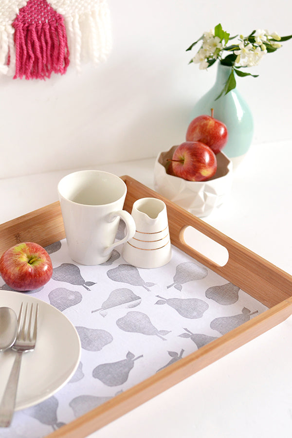 DIY pear stamped fabric lined tray