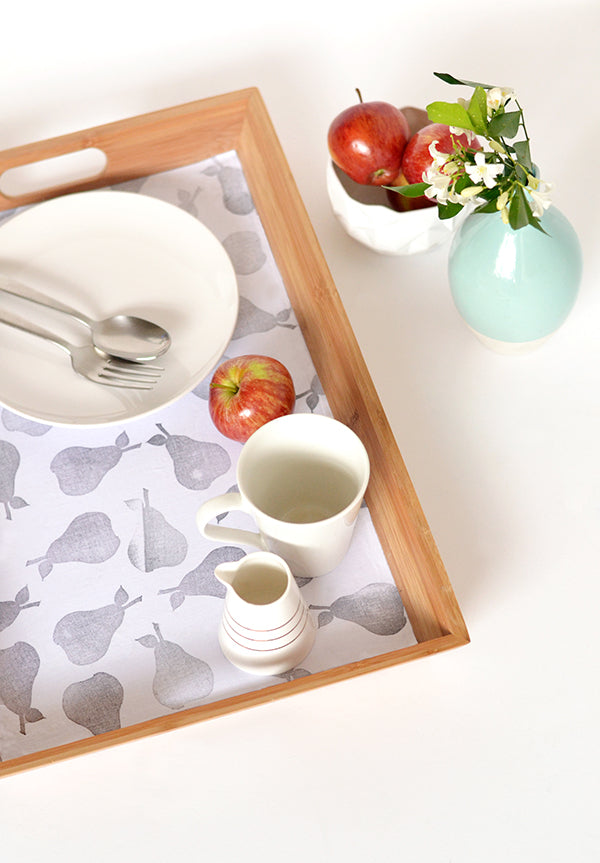 DIY pear stamped fabric lined tray