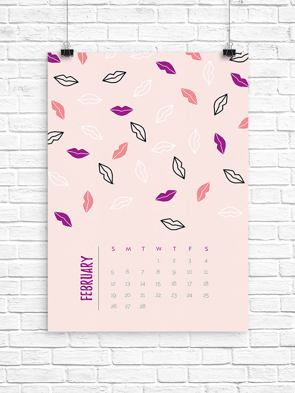 Printable February 2017 kisses calendar
