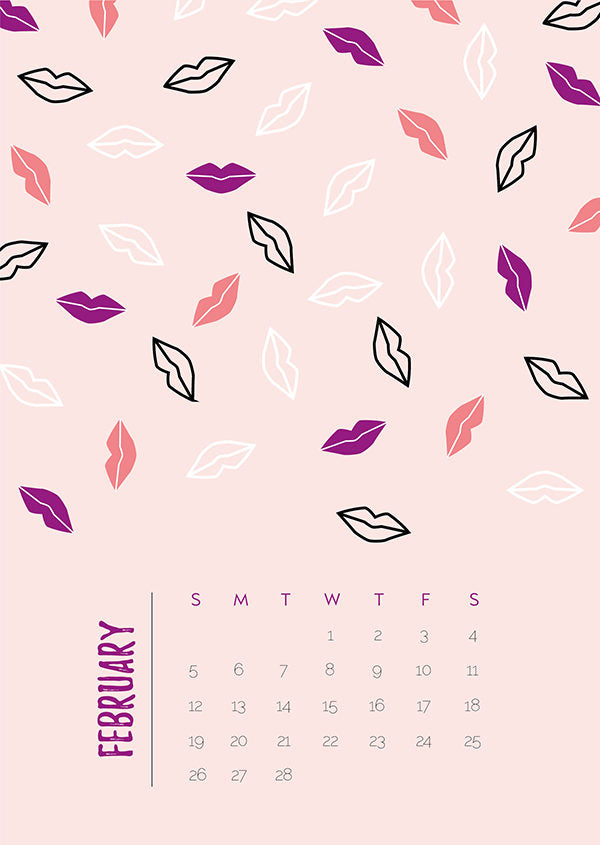 Printable February 2017 kisses calendar